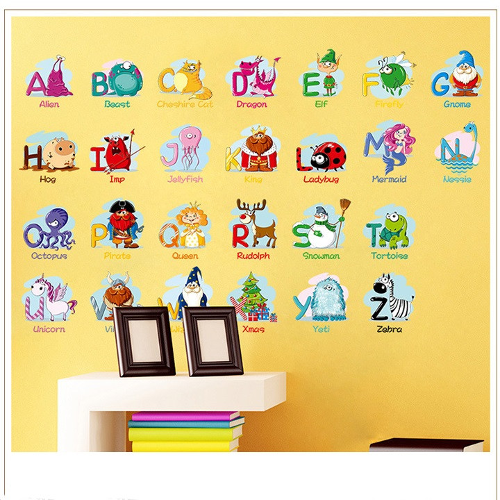 Giấy nhựa Decal trang trí dán tường chữ cái ABC cho bé