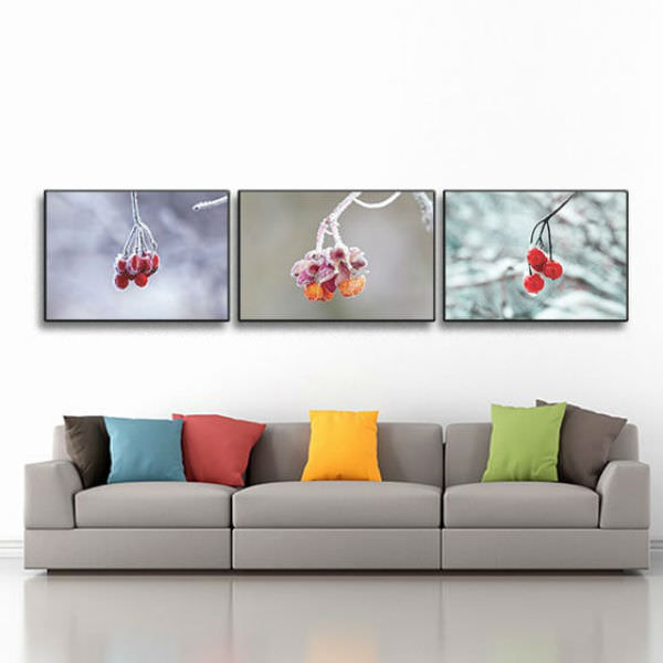 Bộ 3 Tranh Canvas Không Viền Treo Tường Mùa Đông "Sắc Đỏ Trong Tuyết Trắng" W514
