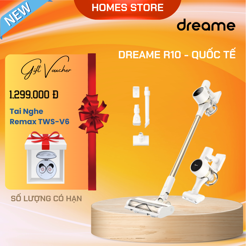 Máy Hút Bụi Cầm Tay Không Dây DREAME R10 Rời Sạc Dễ Dàng Lực Hút 20.000 Pa Công Suất 350 W - Hàng Chính Hãng