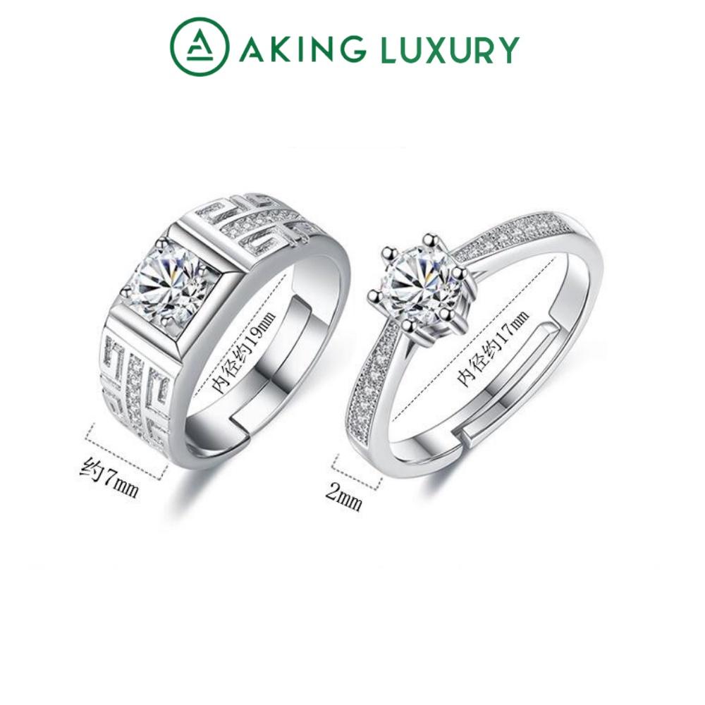Nhẫn đôi AK16 cao cấp, nhẫn bạc nam họa tiết khỏe khoắn, nhẫn bạc nữ đính đá sang trọng. Nhẫn cặp mới 2021