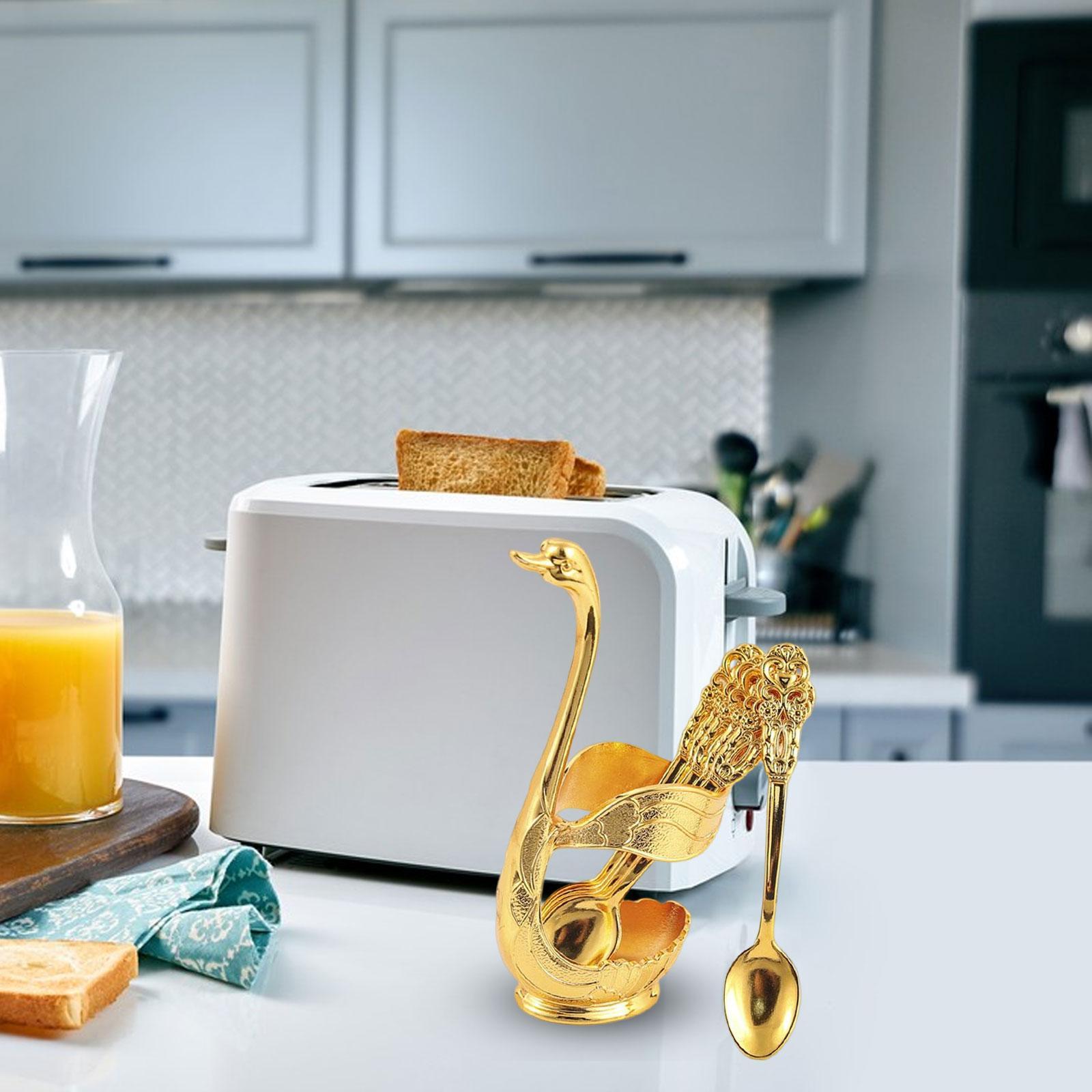 Creative Decorative Swan Base Holder Set Ice Cream Spoons Dinnerware Set for Restaurant Decor