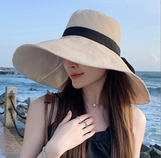 Mũ rộng vành chống nắng gắn nơ bản to cao cấp, nón nữ vành to chống tia cực tím tuyệt đối