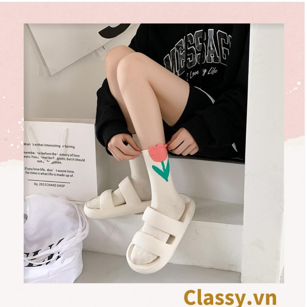 Tất cổ cao, vớ cổ cao hoa tulip Classy chất cotton siêu êm G1347