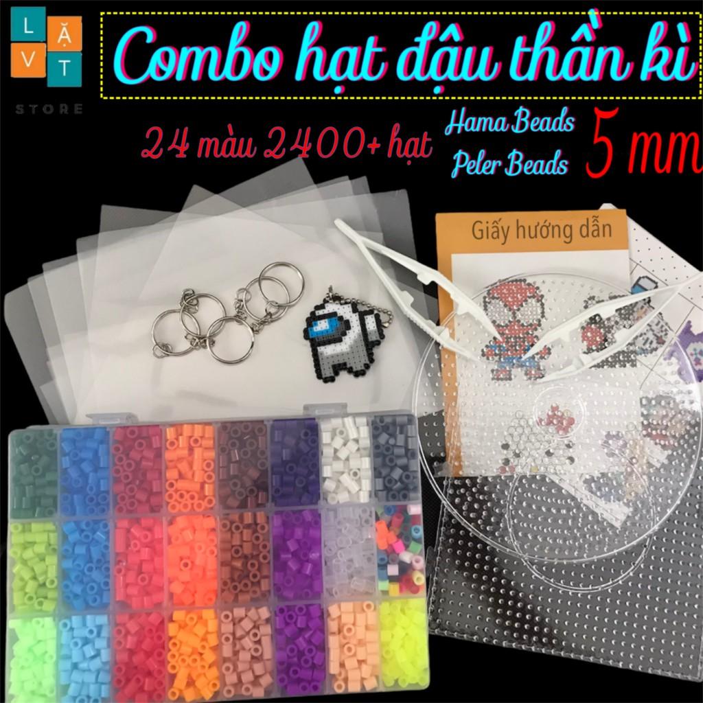 Bộ 2400 hạt nhựa gồm 24 màu và dụng cụ cơ bản, hama beads, perler bead, hạt đậu thần kì, đồ chơi trí tuệ