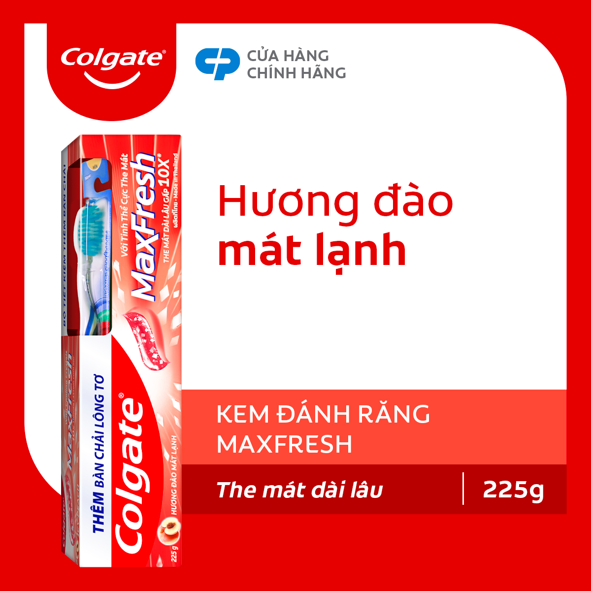 Kem đánh răng Colgate MaxFresh Hương Đào Mát Lạnh 225g tặng kèm bàn chải