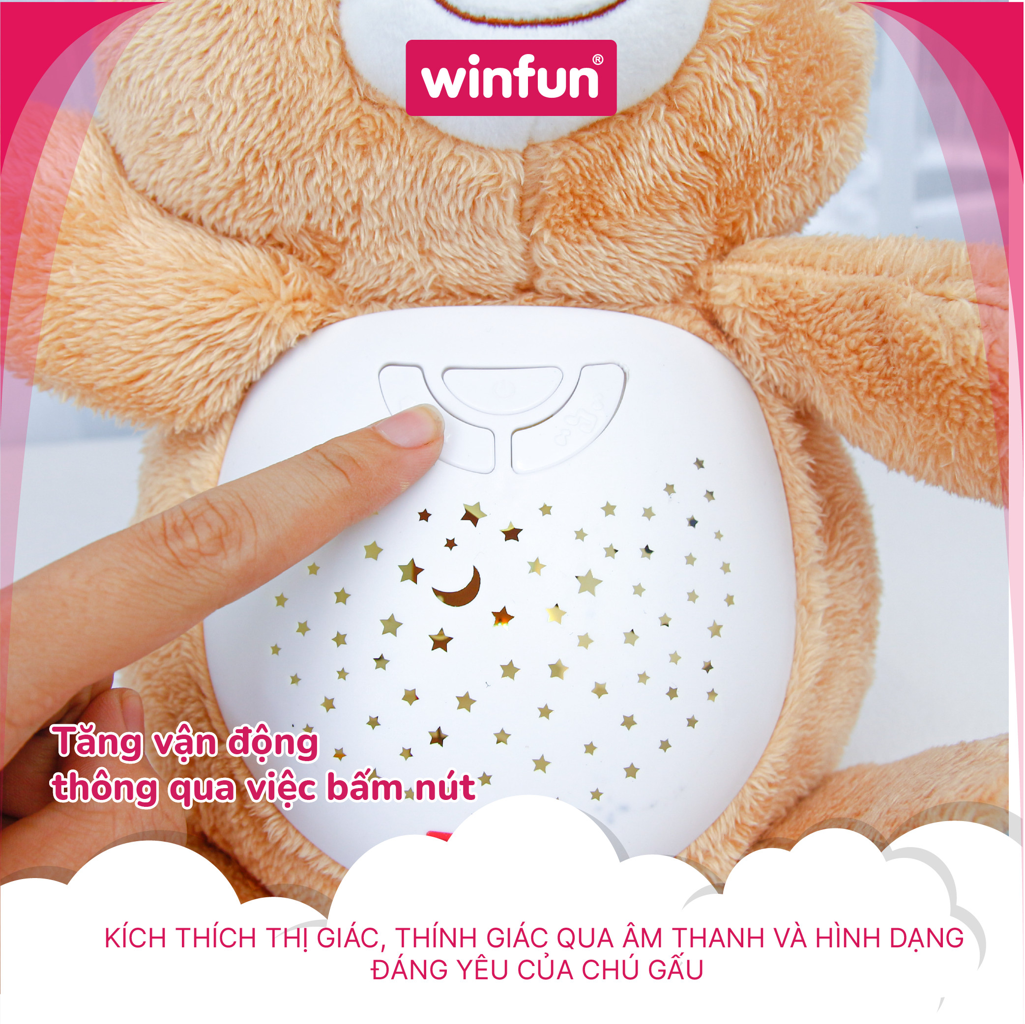 Đèn chiếu trăng sao ru ngủ phát tiếng ồn trắng Winfun 0825-NL hình bạn gấu dễ thương