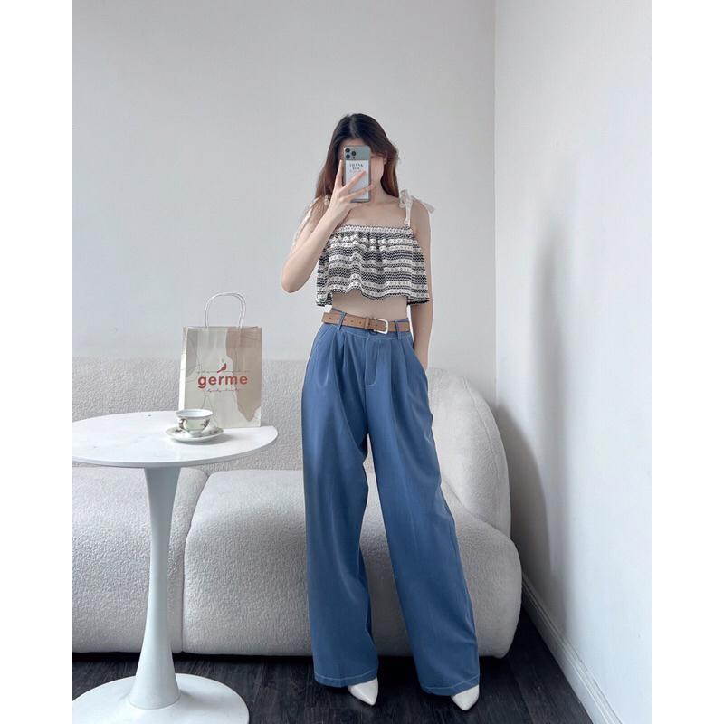 Quần suông vải nữ q238804 culottes ống rộng chiết ly germe