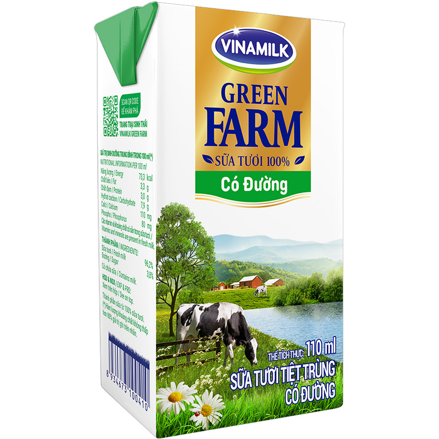 Thùng 48 Sữa Tươi Tiệt Trùng Vinamilk Green Farm - Sữa Tươi 100% Có Đường 110ml
