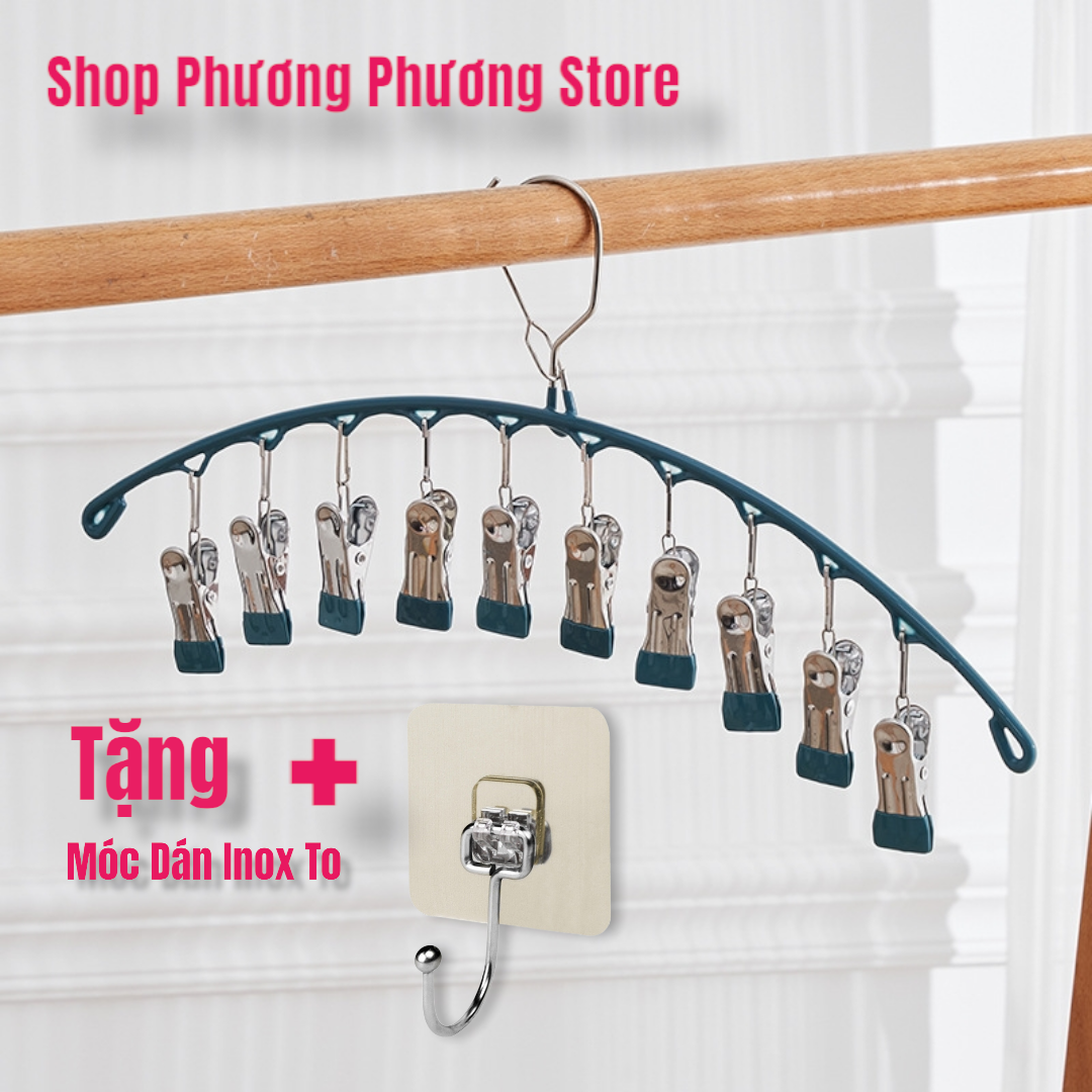 Móc phơi quần áo inox có khóa móc treo chắc chắn - 10 kẹp được phủ nhựa chống sầy xước khi phơi đồ Hàng Cao Cấp