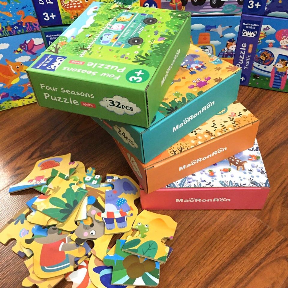 Bộ 4 Hộp Puzzle Xếp Hình Nhiều Cấp Độ Maoronron 3 Chủ Đề