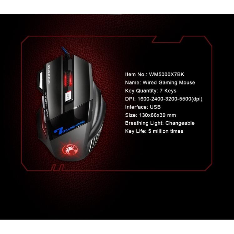 Chuột Gaming X7 có dây tích hợp đèn LED 5500 DPI cao cấp