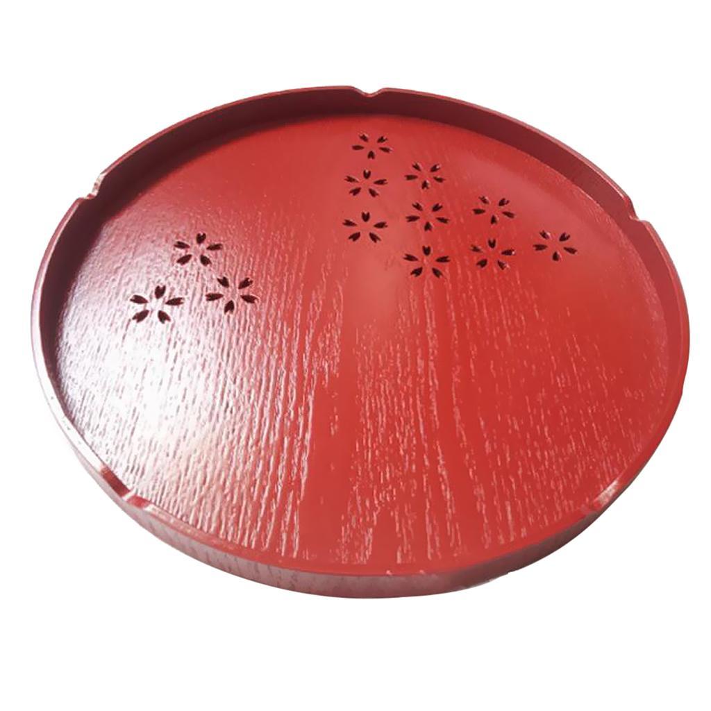 Wooden Serving Tray Pizza Tea Food Platter Home Fruit Plate Round Red 30cm