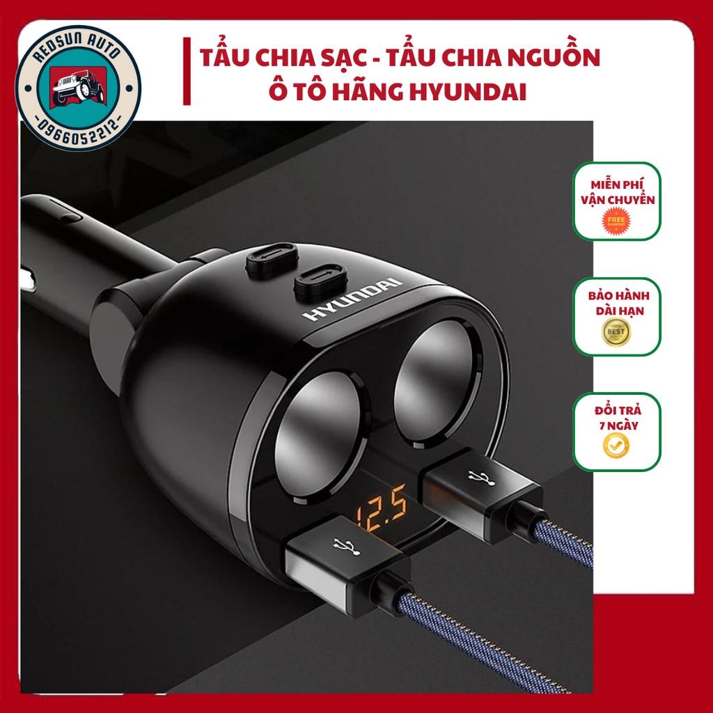 Bộ Chia Tẩu Xe Hơi, Bộ Chia Tẩu Sạc Xe Hyundai Cao Cấp 2 Lỗ, 2 Cổng Sạc USB Hỗ Trợ Sạc Nhanh Các Thiết Bị