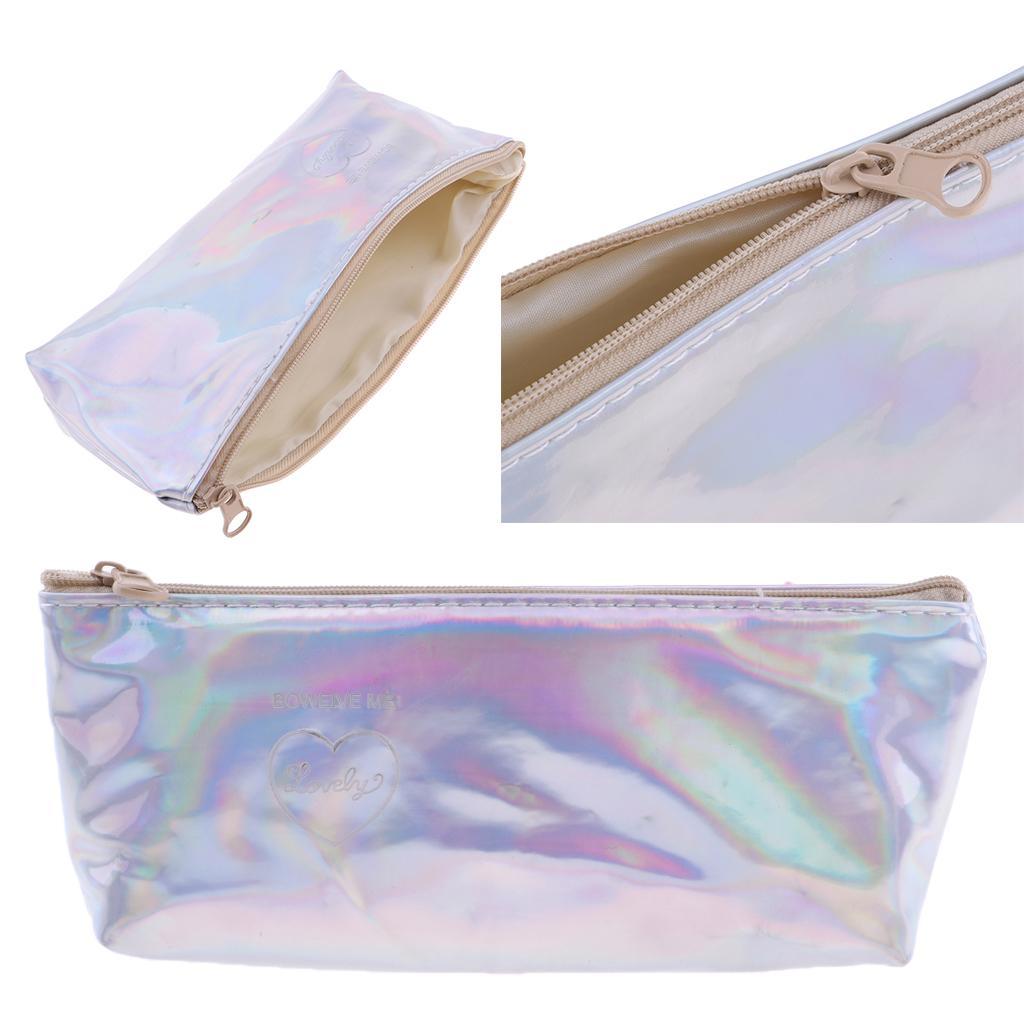 Soft Zipper Pouch Pencil Pen Case Holder Cosmetic Makeup Bag Purse Gold