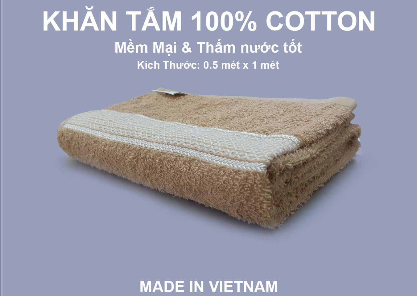 Khăn tăm bestke, 100% Cotton Combo 4 cái màu Nâu Cafe kích thước 1 mét x 0.5 mét