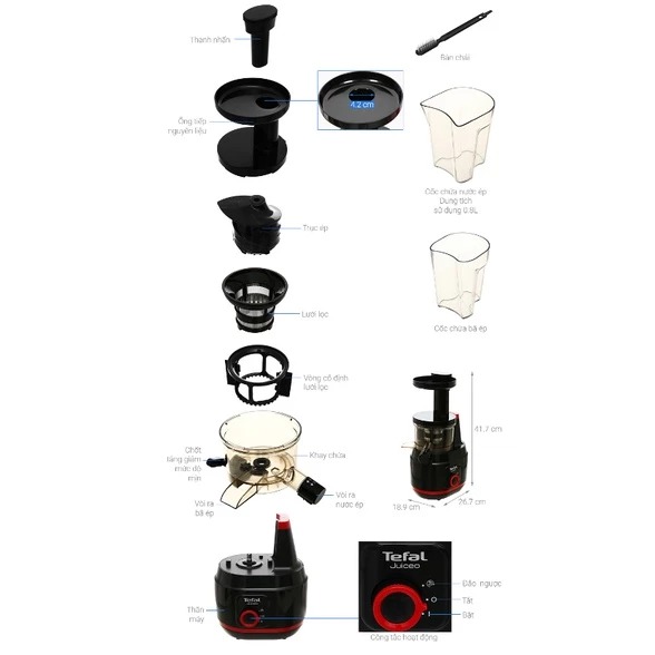 Máy ép trái cây tốc độ chậm Tefal ZC150838 - Công suất 150W - Hàng nhập khẩu, bảo hành 24 tháng