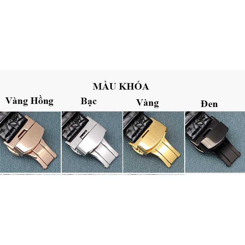 Dây đồng hồ da cá sấu cao cấp 2 mặt vân cá sấu kèm khóa bướm thép không gỉ 316L