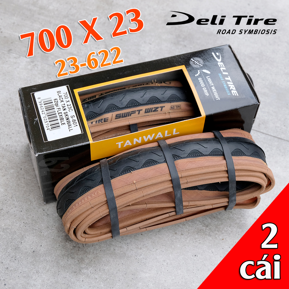 Vỏ xe đạp 700x23 (23-622) tanh lụa mềm DELI-TIRE SWIFT TANWALL - cặp 2 cái lốp xe đạp