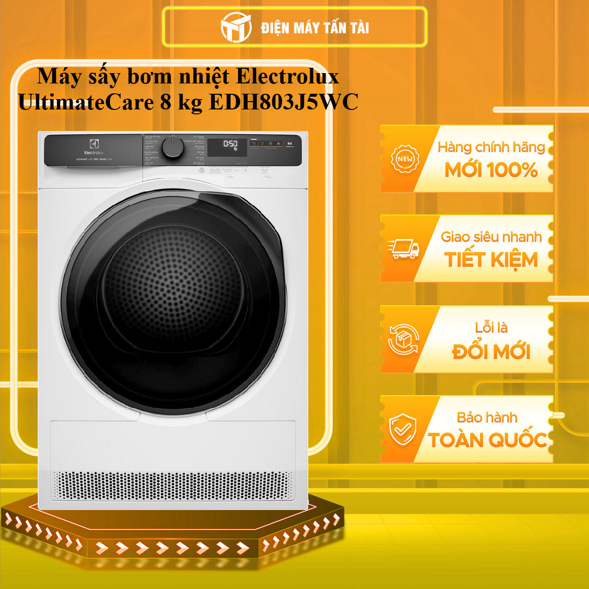 Máy sấy bơm nhiệt Electrolux UltimateCare 8 kg EDH803J5WC - HÀNG CHÍNH HÃNG - CHỈ GIAO HCM