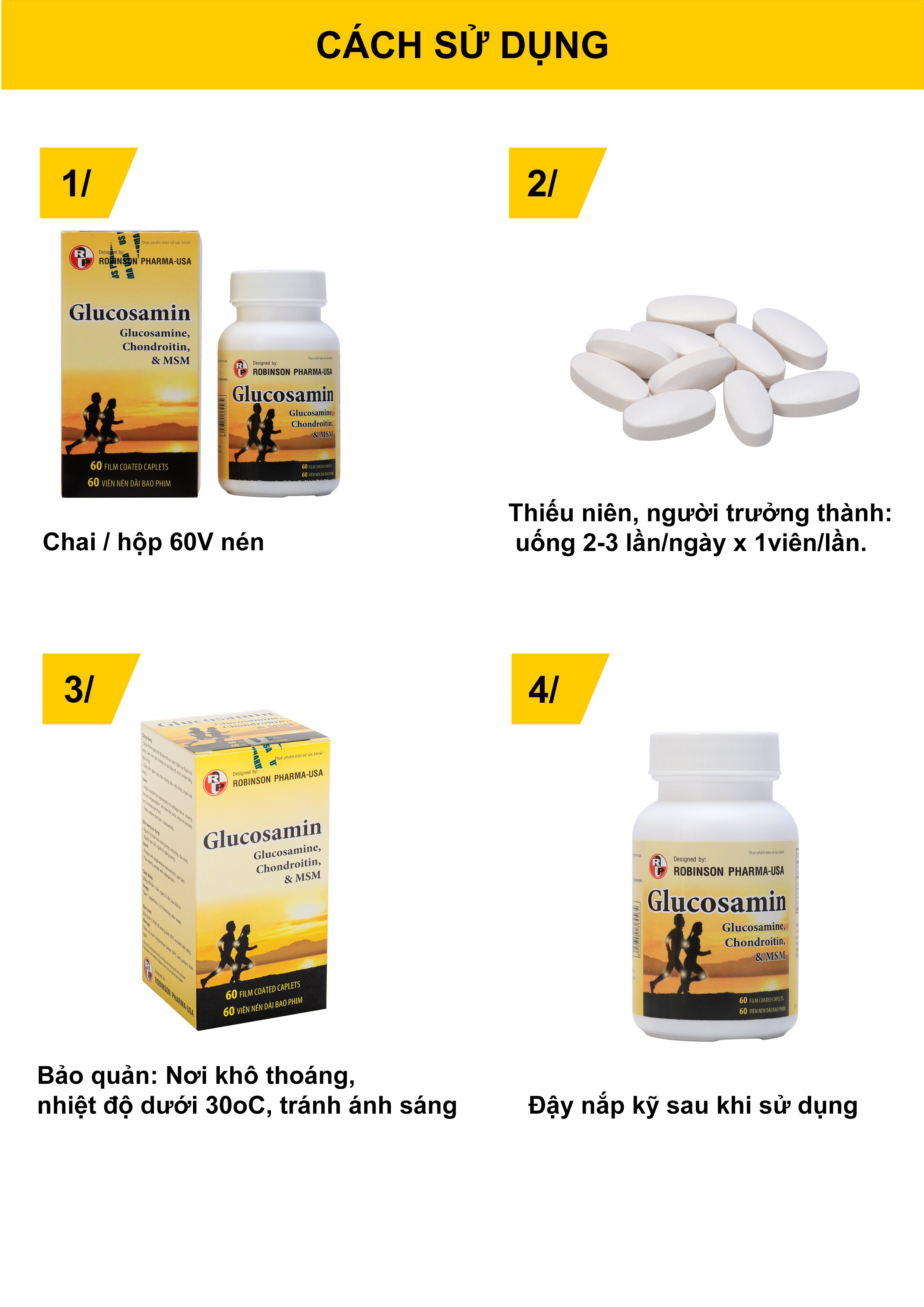 TPCN- Robinson Pharma USA- Glucosamin-Viên uống hổ trợ bổ xương khớp, Viêm khớp, đau khớp và chống thoái hoá khớp (60 viên)