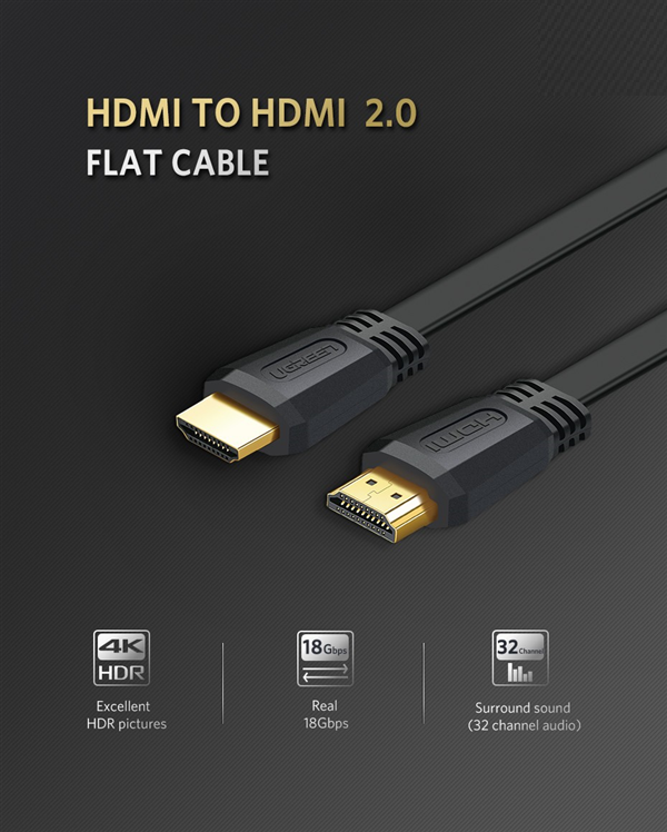 Dây HDMI Dẹt 1m Lõi Đồng cao cấp Ugreen - Hàng Chính Hãng