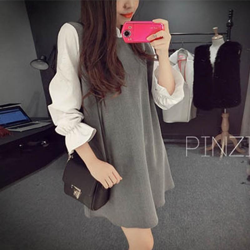 Váy suông giả yếm, váy xòe tay phồng