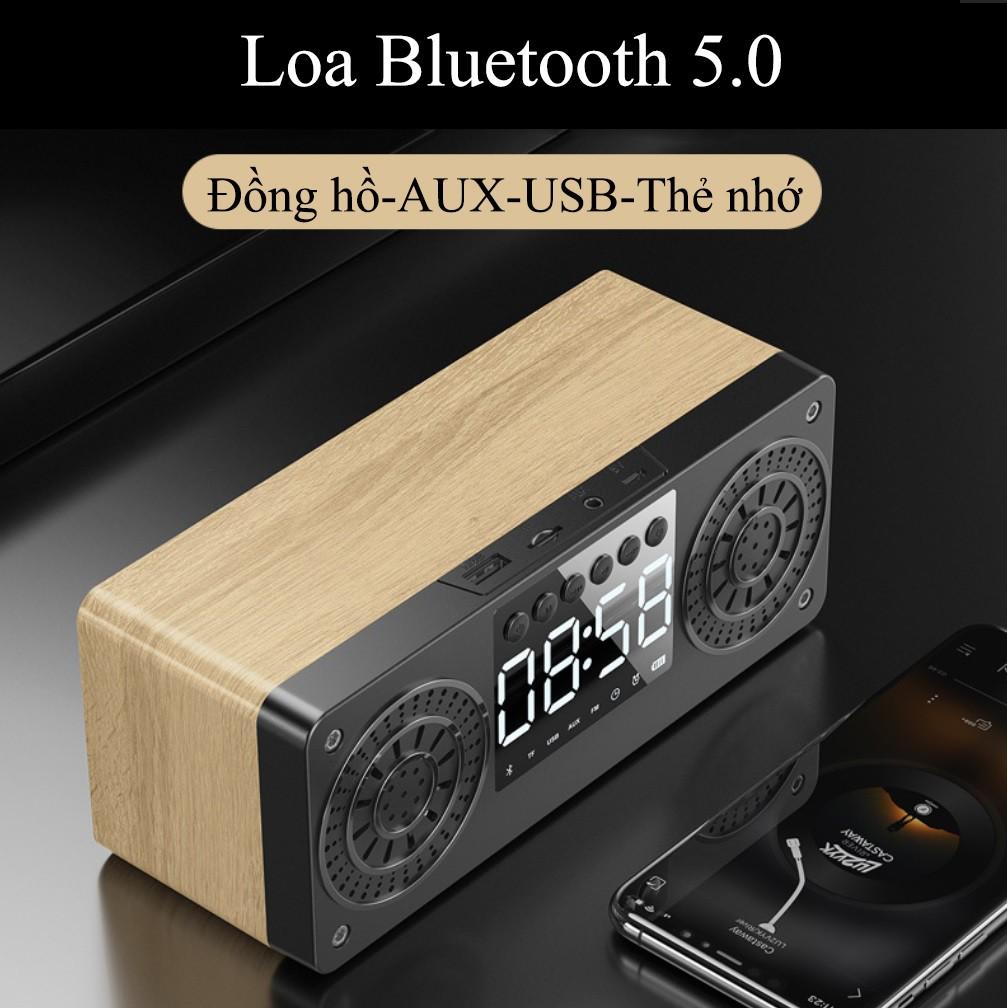 Loa Bluetooth gỗ 5.0 không dây A10 tích hợp đồng hồ báo thức , màn hình LED, hỗ trợ thẻ nhớ, USB