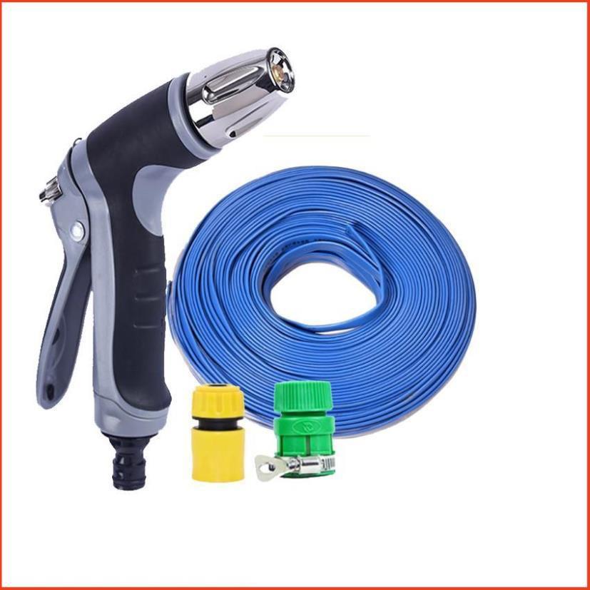 Bộ dây vòi xịt nước rửa xe, tưới cây tăng áp 3 lần cút nhựa nối nhựa vàng loại 15m 206817
