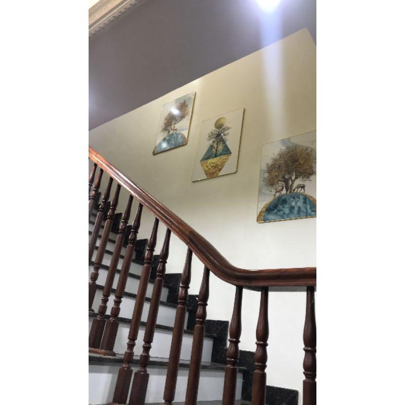 Bộ ba tranh tráng gương cao cấp tuần lộc vàng dưới ánh trăng