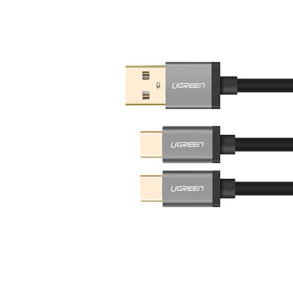 Ugreen UG40350US196TK 0.5m màu Đen Cáp USB-A sang 2 đầu TypeC cao cấp - HÀNG CHÍNH HÃNG