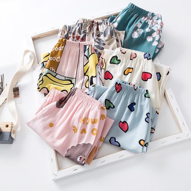 Quần dài nữ bo gấu chất liệu vải lanh thoải mái, thoáng mát, nhiều họa tiết, freesize từ 45 đến 75 kg
