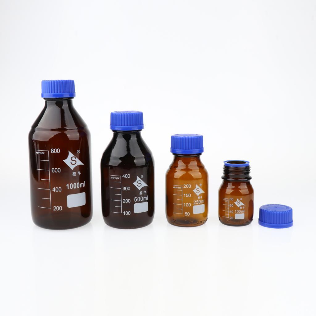 4XGraduated Round Glass Reagent Bottle With Scale Line Screw Cap 250ml+100mL