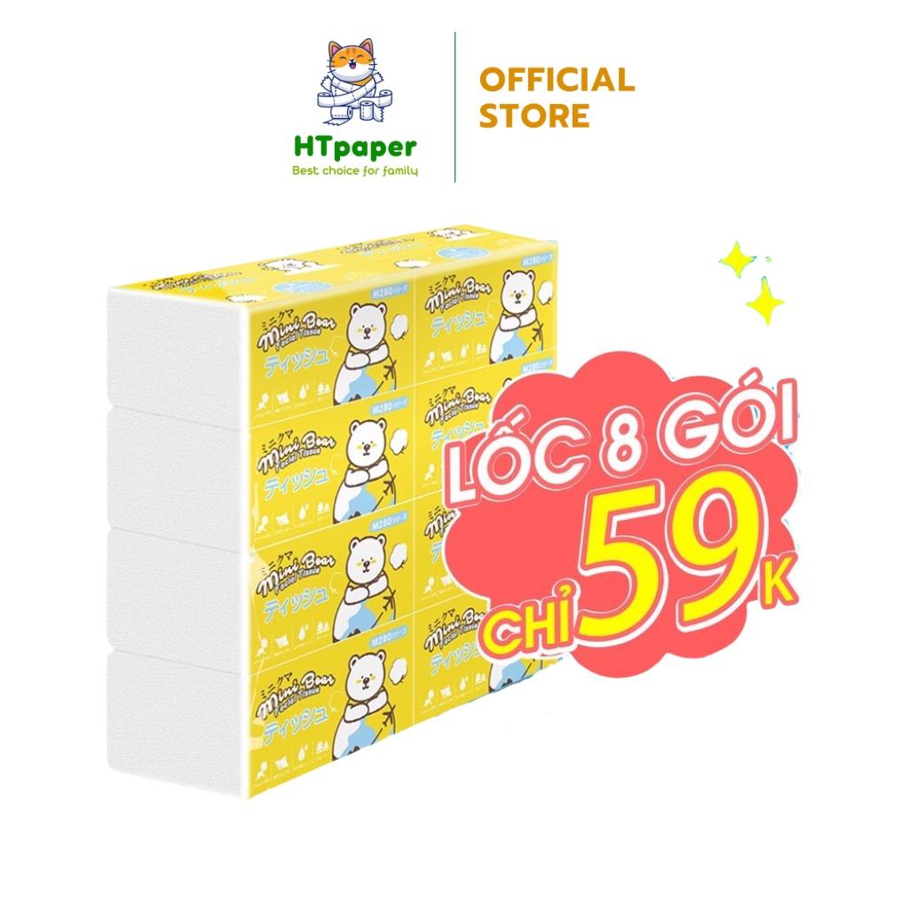 COMBO 8 Gói Khăn Giấy Rút Mini Bear Nhật Bản Bỏ Túi Du Lịch Siêu Mềm Mịn An Toàn Cho Bé Gói 210 tờ x 4 lớp