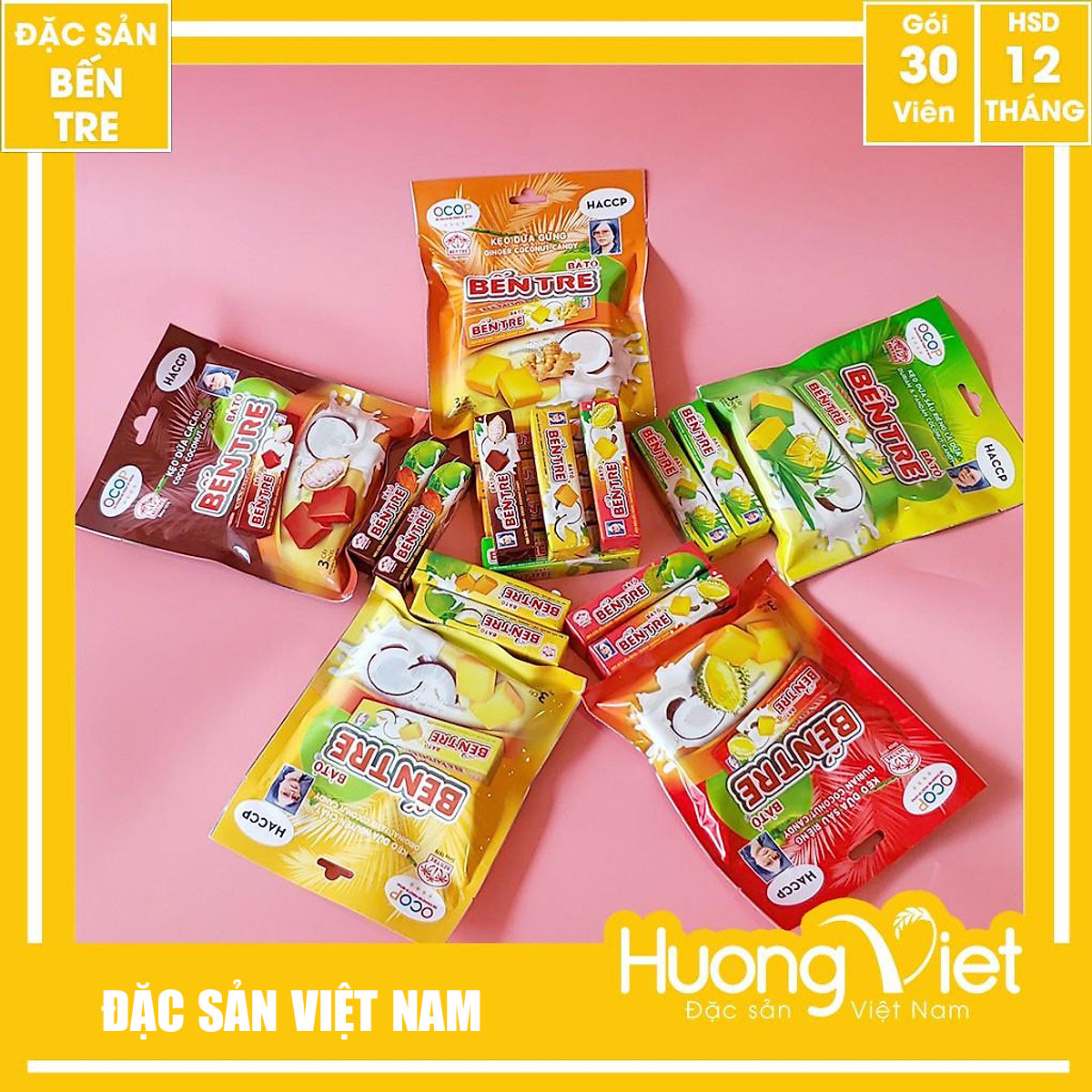 Đặc Sản Bến Tre - Kẹo Dừa Bến Tre Cao Cấp Gia Truyền Thương Hiệu Hai Tỏ 150G