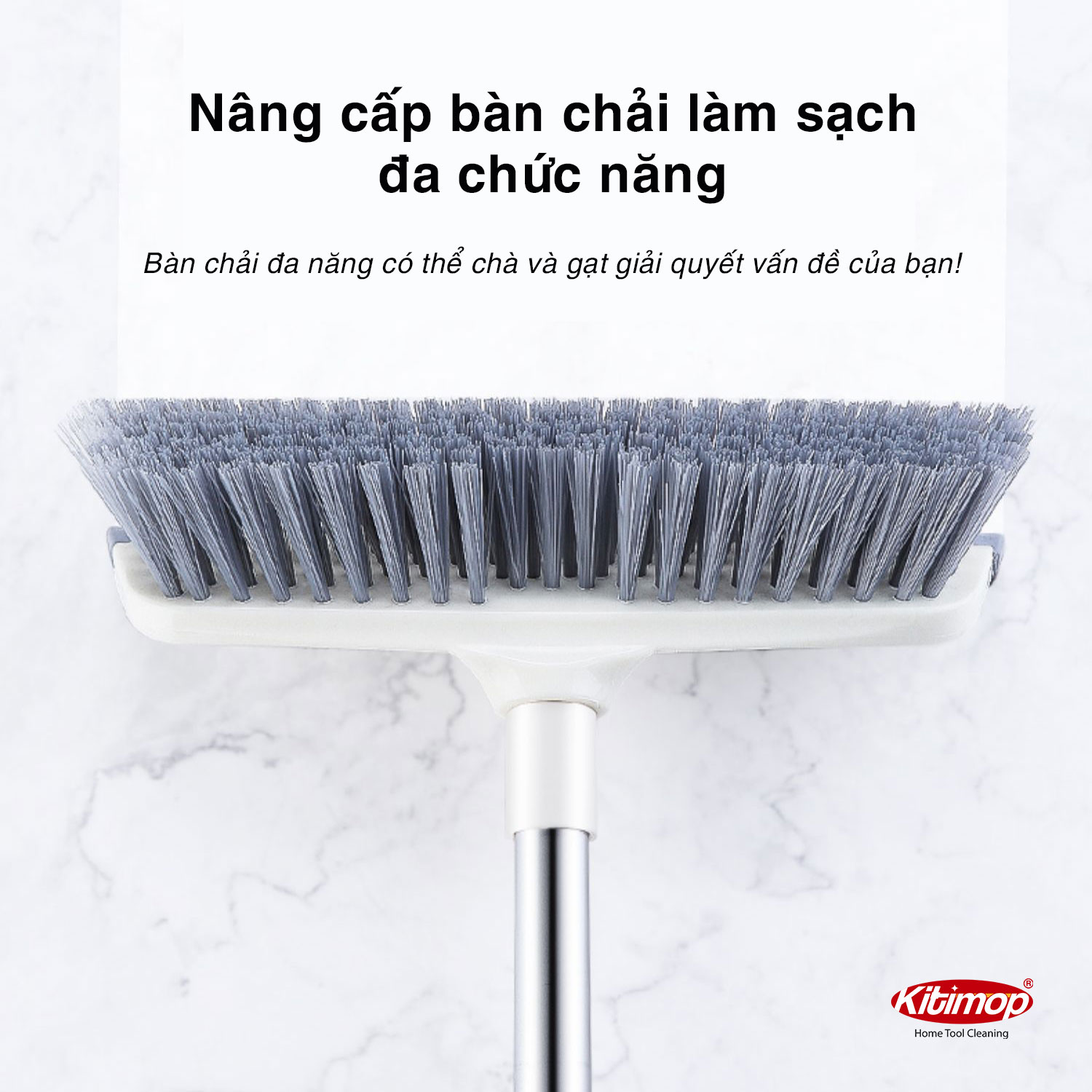 Chổi cọ nhà vệ sinh Kitimop-Z1 bàn chải đa năng cọ sàn và gạt nước, cán nhôm tùy chỉnh độ dài từ 65-115cm