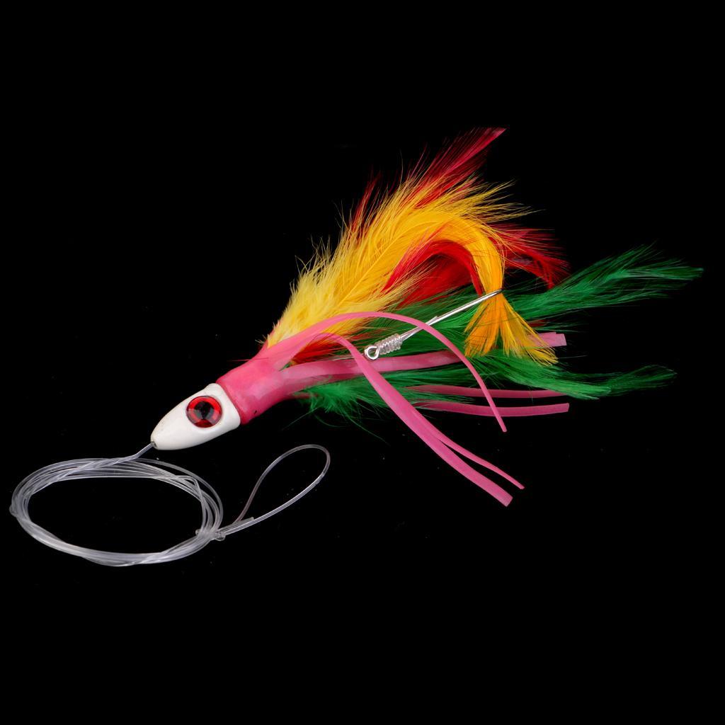 2 Pieces Bionic Jigs Head Lure 14cm Fishing Spoon Squid Skirt Soft Lure Tuna