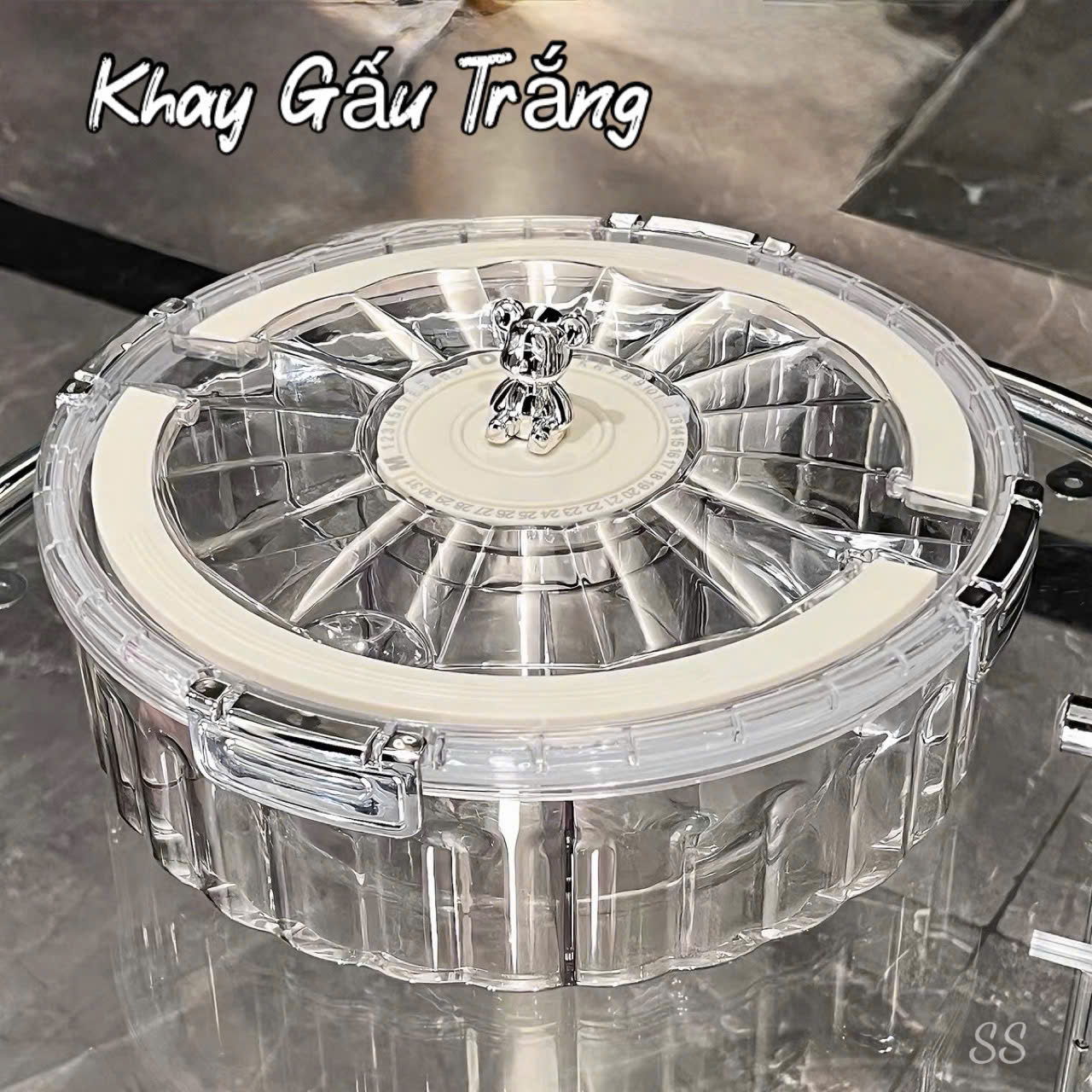 Khay Mứt Hình Gấu Vân Kim Cương 6 Ngăn Kèm Quai Xách – Hộp Đựng Bánh Kẹo Mứt Tết Sang Trọng, Hiện Đại - HÀNG CHÍNH HÃNG MINIIN