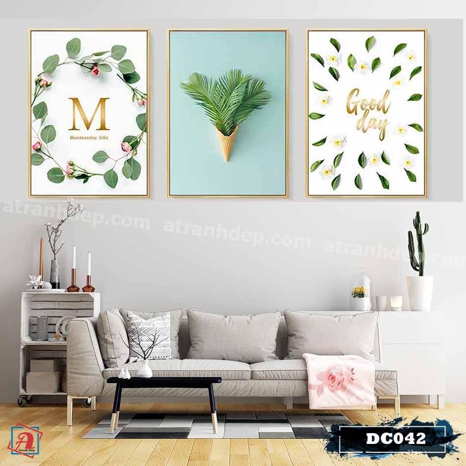 Bộ 3 tranh canvas treo tường Decor Hoa lá phong cách scandinavian – DC042