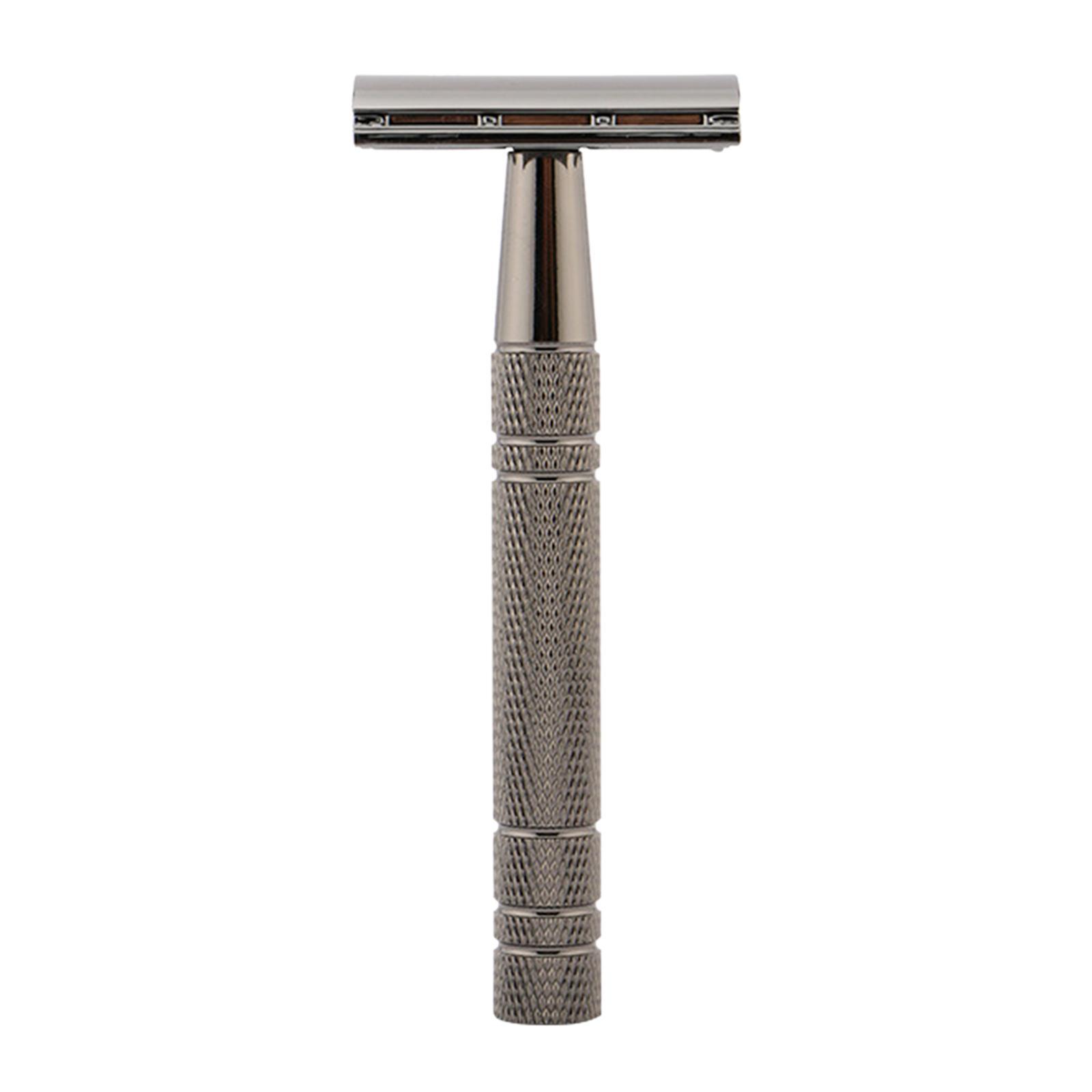Double Edge Safety Razor, Long Non Slip Handle Shaving for with 5Pcs Razor Blades