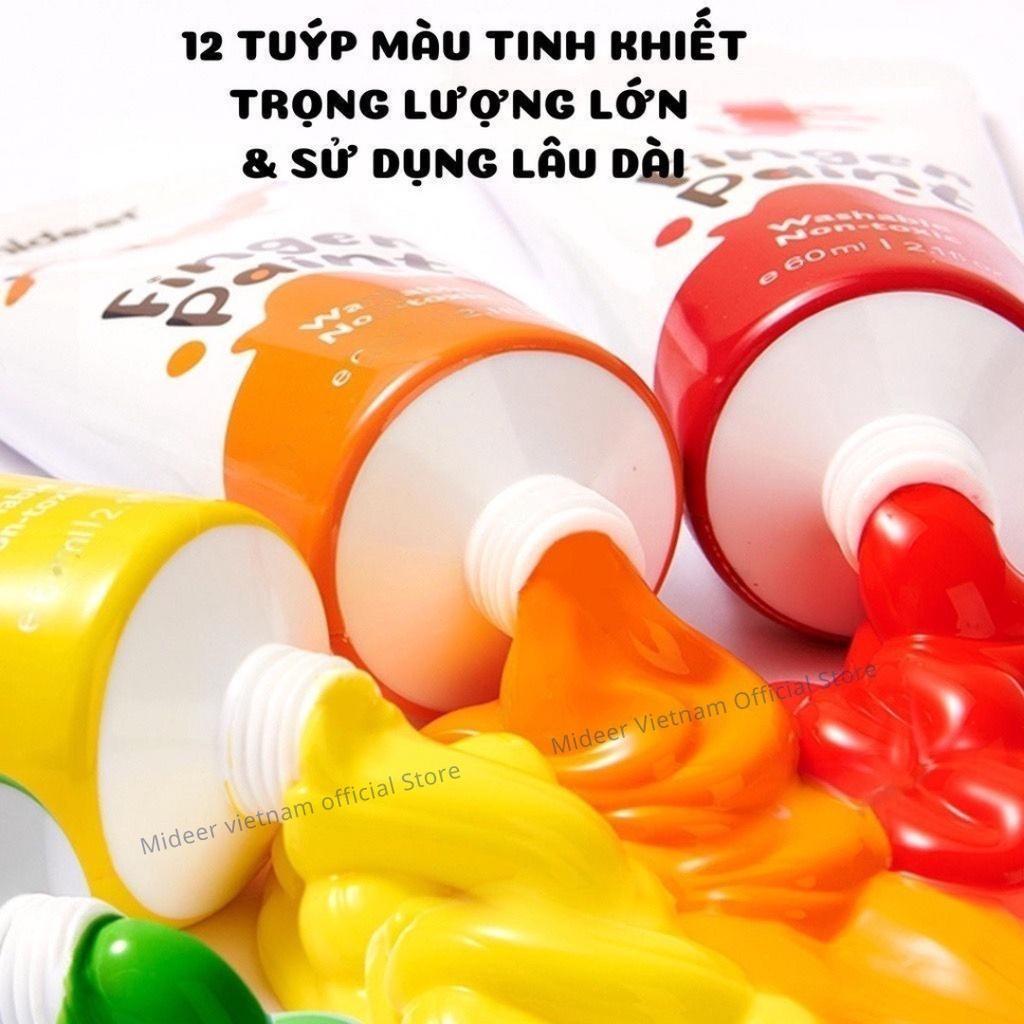 Finger Paint Mideer bộ màu kèm dụng cụ cho bé chính hãng an toàn kèm áo khoác vẽ ngoài