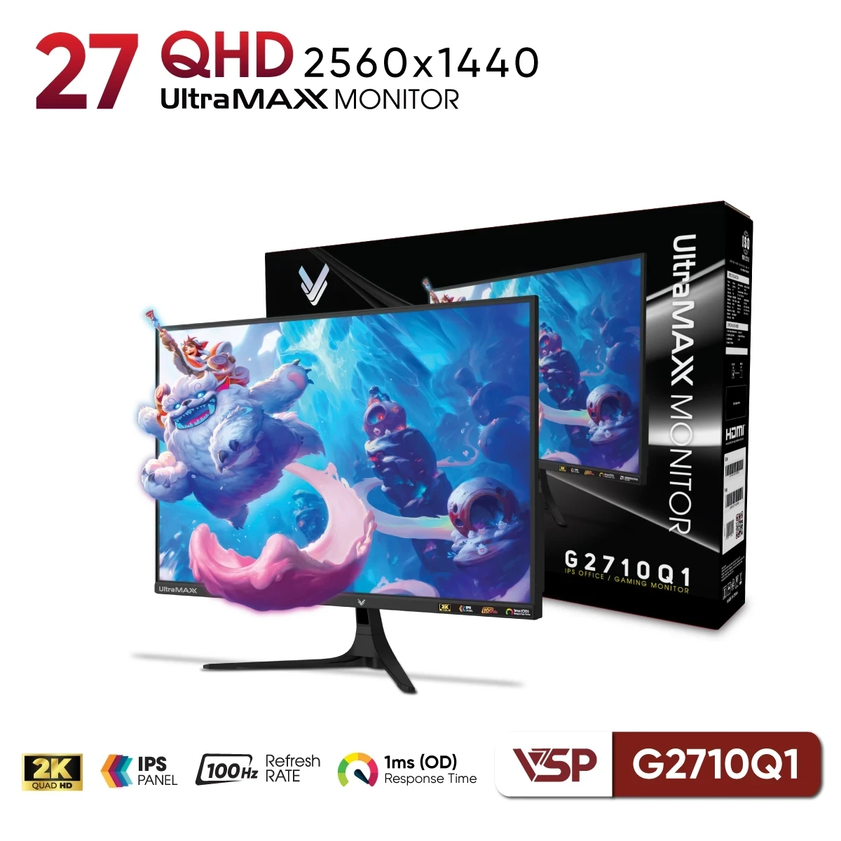 Màn Hình Gaming VSP G2710Q1 (27 inch / IPS / 2K QHD / 100Hz / 1ms) - Hàng Chính Hãng