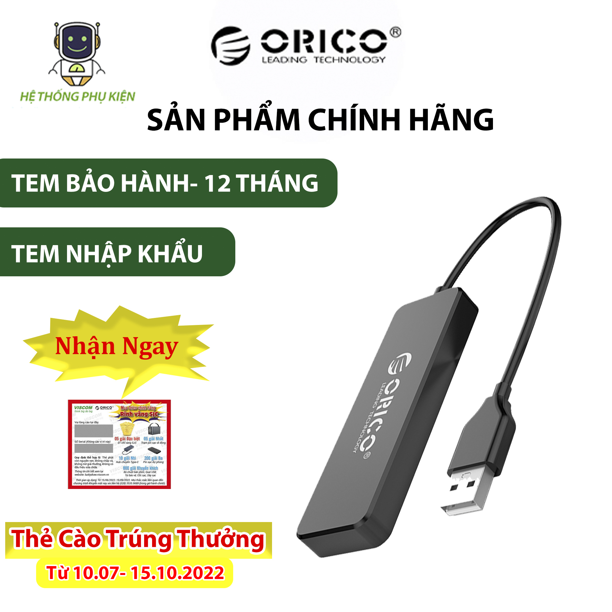 Bộ chia USB HUB ORICO FL01-BK 4 cổng USB 2.0- Hàng Chính Hãng