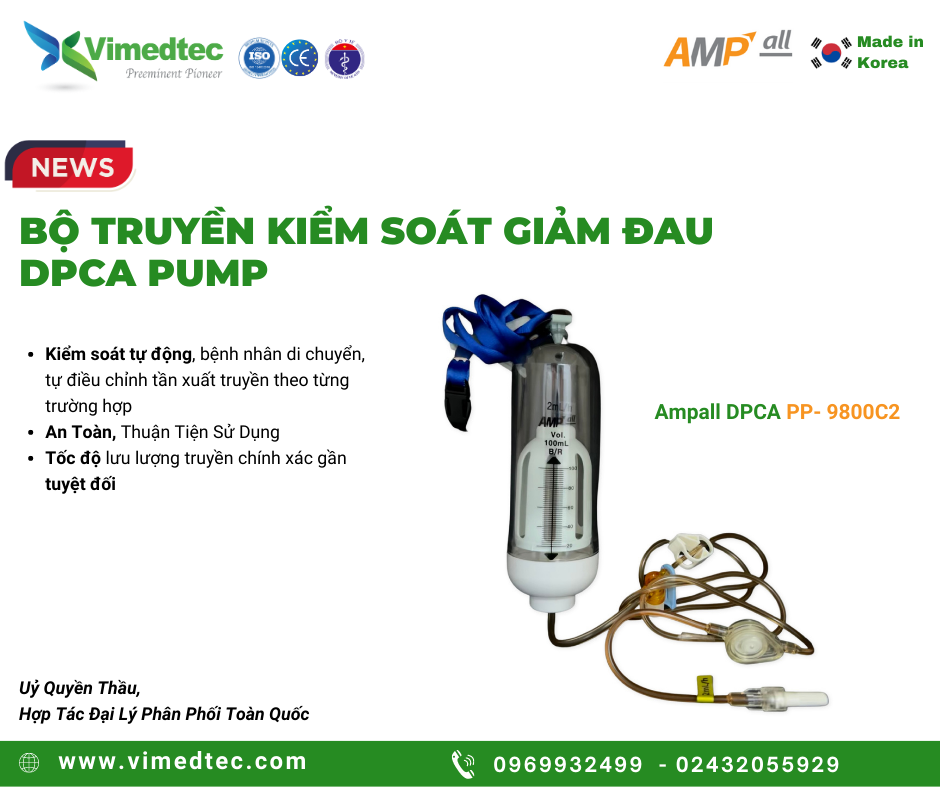 Ampall Bộ Truyền Dịch Thuốc Kiểm Soát Giảm Đau Tự Động An Toàn, Thuận Lợi. Nhập Khẩu Hàn Quốc. Mã VimedtecAmpall PP-9800C2