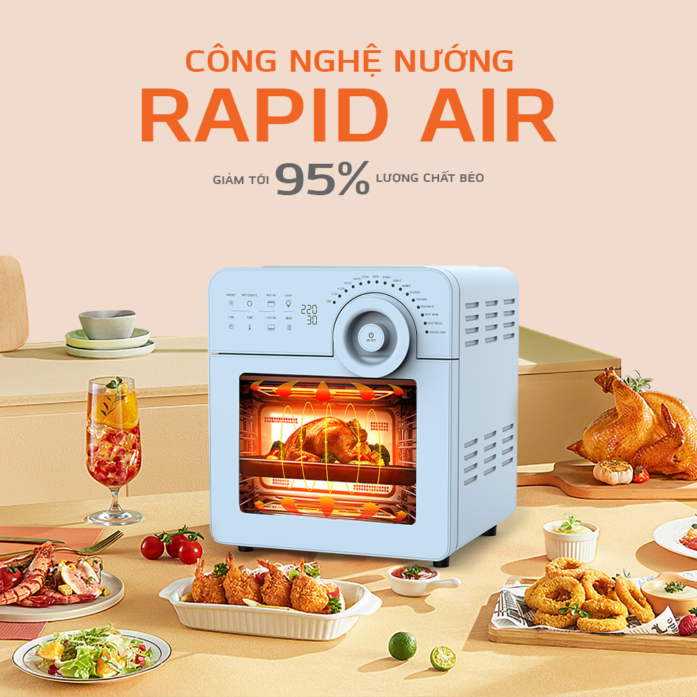 Nồi Chiên Không Dầu Unie BLUE SKY Tiêu Chuẩn Đức Công Suất 1700W Dung Tích 14.5L- Hàng Chính Hãng