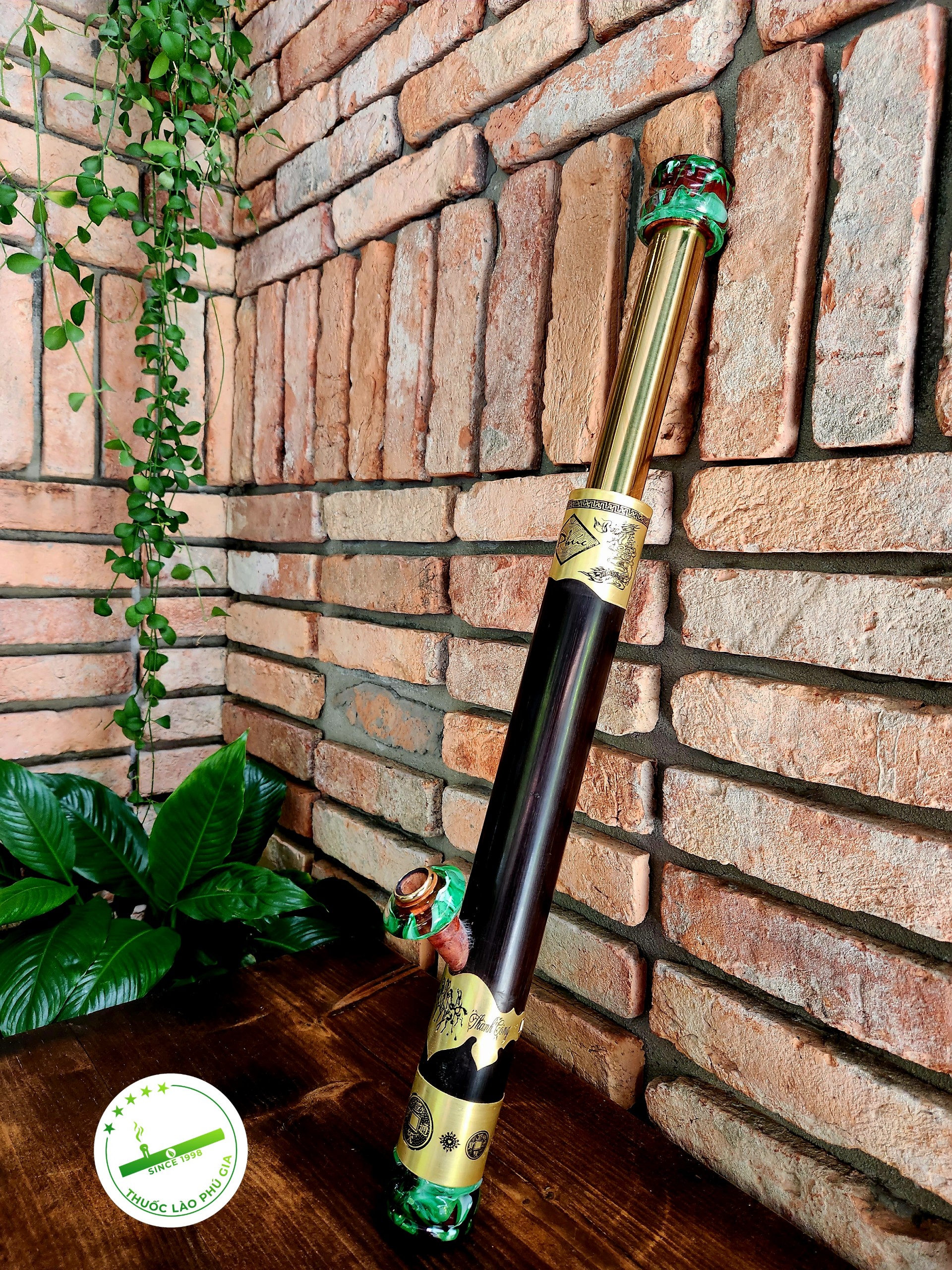 Điếu cày mini du lịch trúc rút loại full ngọc VIP - Tặng kèm 1 gói thuốc đồng tôm mộc loại đậm say hảo hạng
