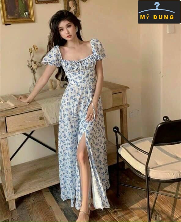 ĐẦM MAXI HOA HỒNG XANH- MẶC ĐƯỢC 2 KIỂU - SEXY