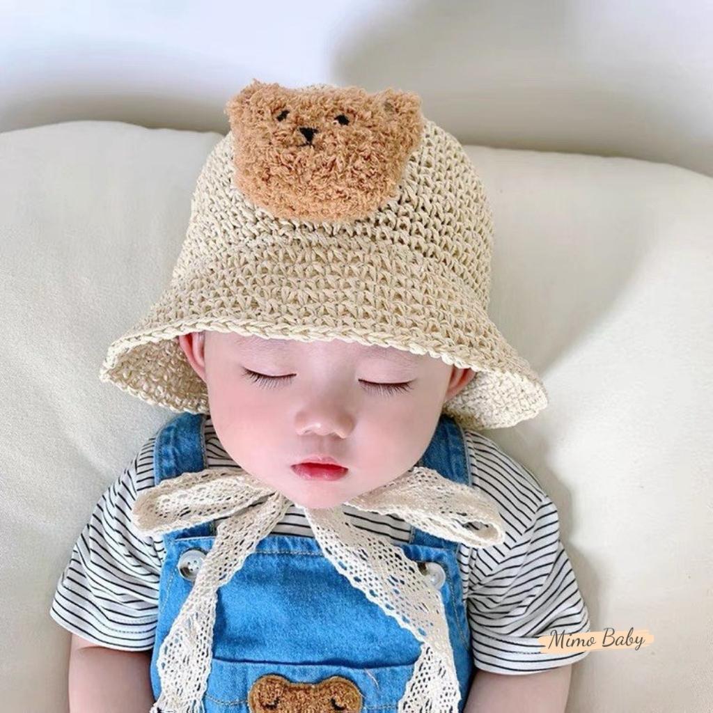 Mũ nón bucket chất cói mềm đính gấu bông xù dễ thương cho bé MH178 Mimo Baby