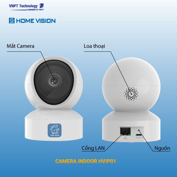 Camera IP Wifi VNPT Technology ONE HOME  Home Vision HVIP01 xoay 360 quan sát rõ ngày và đêm hàng chính hãng