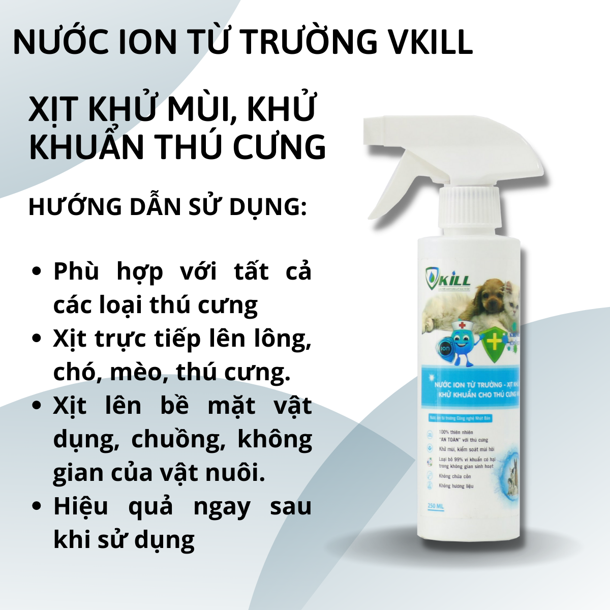 Nước khử mùi chó mèo vật nuôi thú cưng Vkill 500ml diệt khuẩn lên đến 99,99% cực an toàn tao không gian sạch sẽ