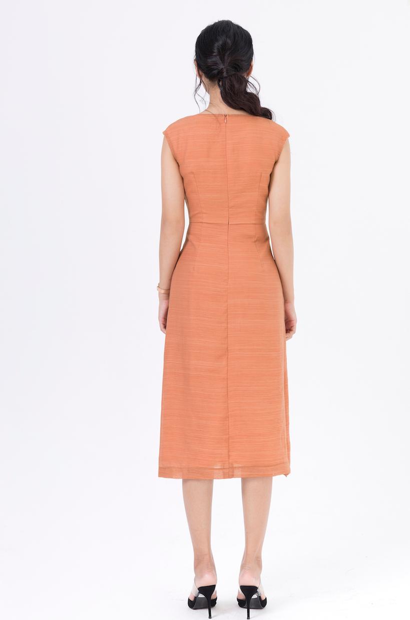 Đầm Ôm Midi Xẻ trước De Leah - Cam